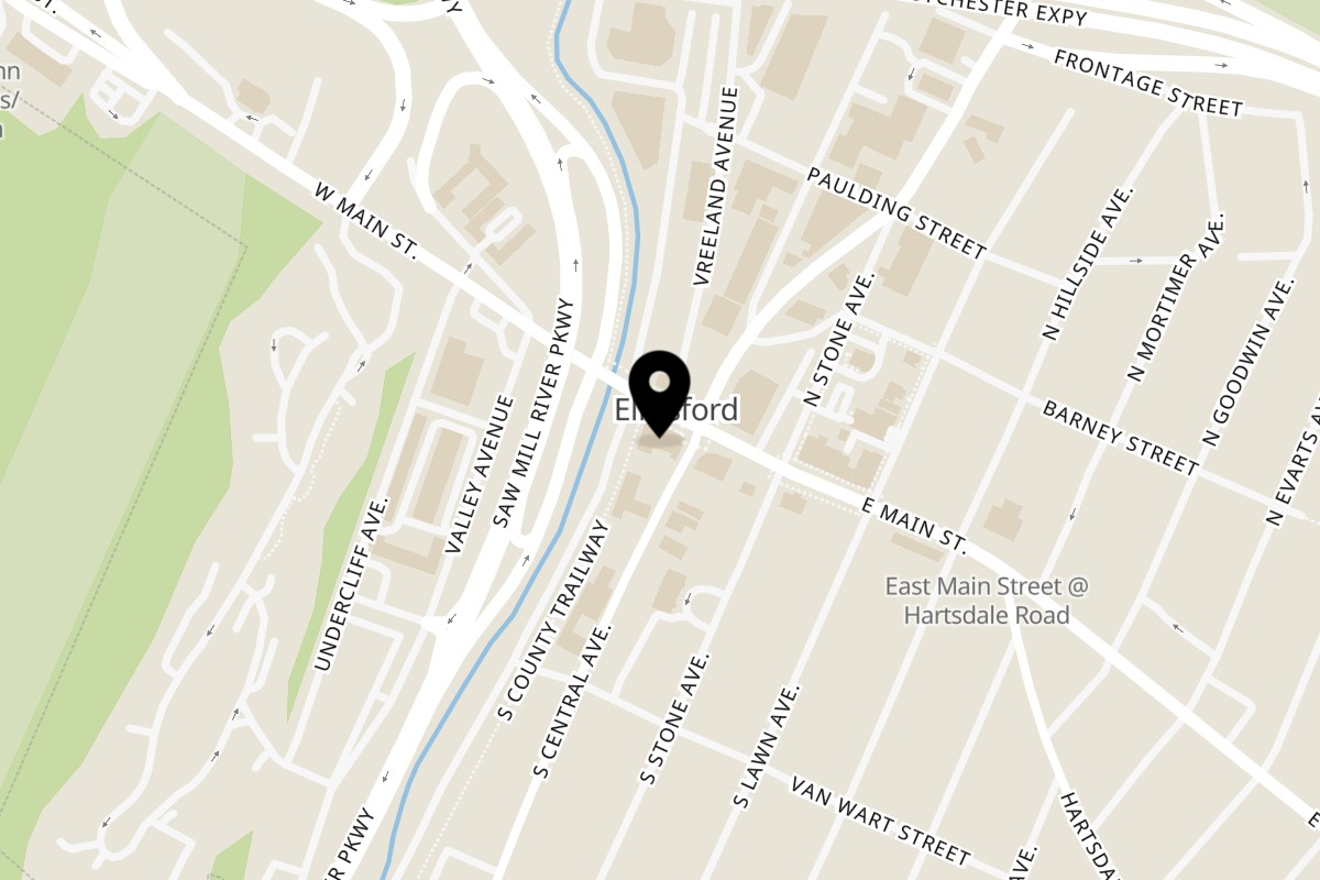 Map showing the location of Pete's Saloon on 8 W Main St in Elmsford